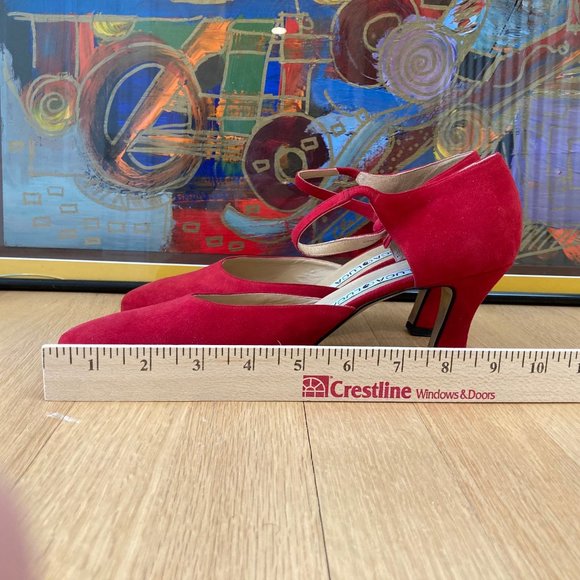 Luca Luca Classic Red Suede Mary Jane Spool Heel Pumps EU38.5 Button Strap Italy - Picture 16 of 16